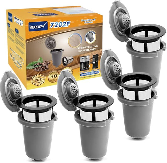 KEEPOW 4PCS Reusable Filter Cup for Cuisinart Coffee Maker, Reusable Coffee Filters for Single Serve Coffee Maker