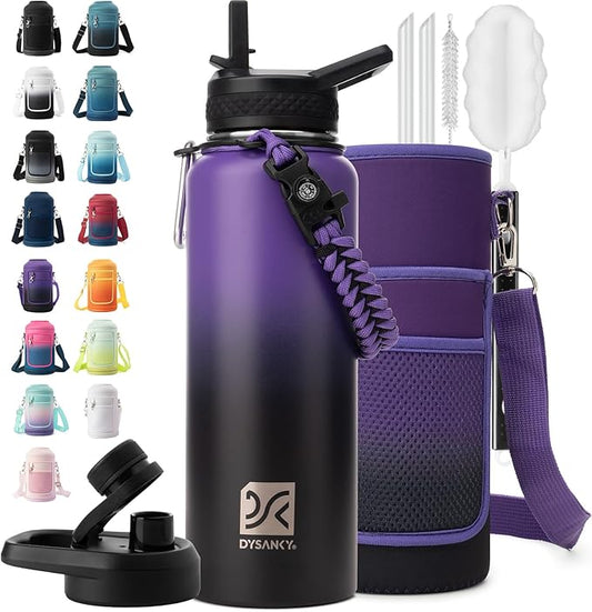 DYSANKY Insulated Water Bottle | Thickened Stainless Steel Vacuum Metal | Portable Sports Water Jug for Gym and Hiking with Straw, Carrier Bag, Handle Strap | BPA-Free 40 oz