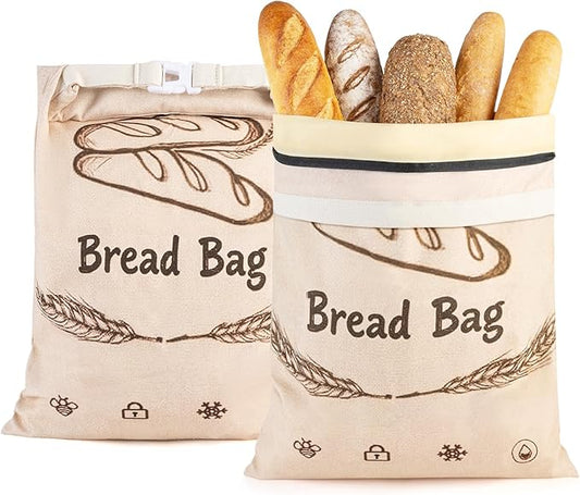 2-Pack Reusable Beeswax Bread Bags for Sourdough & HomemadeBread with Zipper, 16.5 x 13 inch bread bags for Food Storage