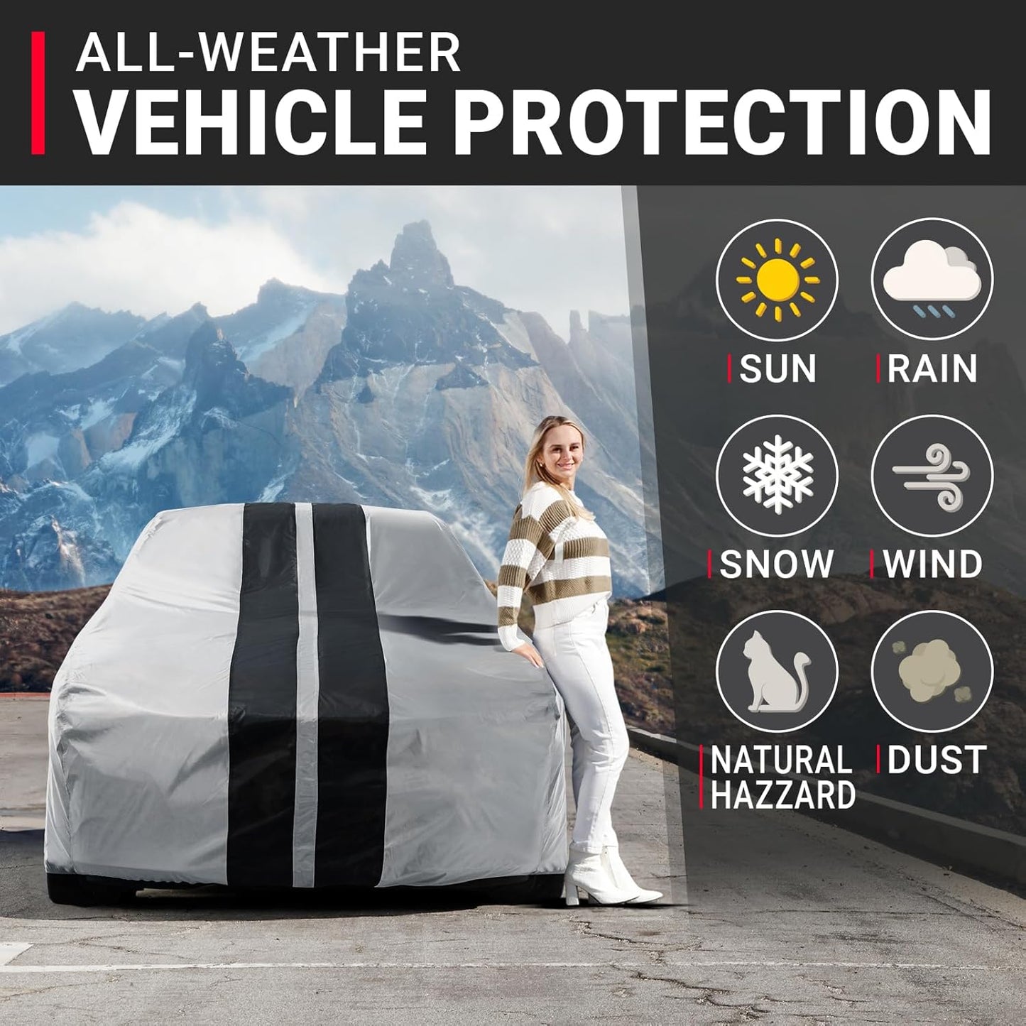 iCarCover Custom Car Cover for Buick Super Estate Wagon (1946-1953) Waterproof All-Weather Rain Snow UV Sun Protector Full Exterior Indoor Outdoor Car Cover (Stripe - Gray/Black)