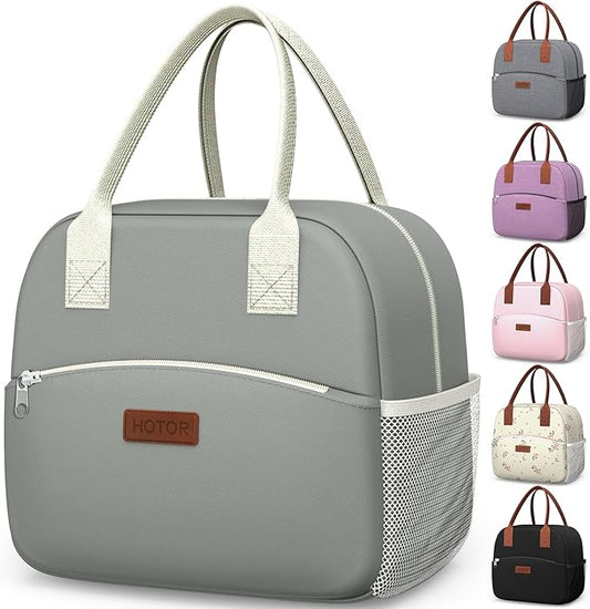 HOTOR Lunch Bag for Women & Men - Wear-Resistant Insulated Lunch Box with Large Capacity, Multi-Functional Cooler Bag for Office, Picnic, Light Grey, 10L,10.60" x 5.90" x 9.50"