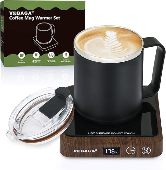 VOBAGA Coffee Mug Warmer &15oz Mug Set for Desk, Smart Coffee Cup Warmer for Office Home with 5 Temp Settings, Coffee Warmer with 2-12H Auto Shut Off, for Candles Coffee Cocoa Milk, Coffee Accessories
