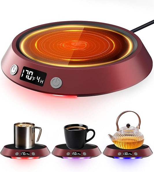 Kepwam Coffee Mug Warmer - 50W Electric Coffee Warmer for Desk 3 Temp Settings & 2-9 Timer Smart Cup Warmer for Desk Candle Warmer Plate with LED Lights Beverage Tea Milk Warmer for Home & Office