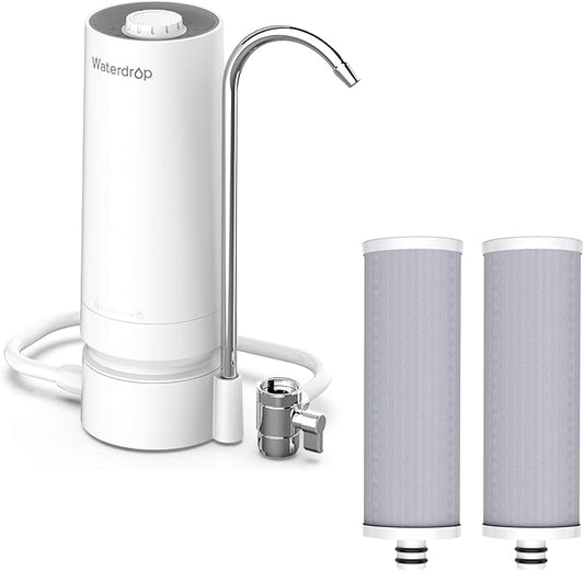 Waterdrop CTF-05 Water Filter for Sink Faucet, Countertop Water Filter System and Filter Life Reminder, Reduces Heavy Metals, Bad Odor, and 99% Chlorine, 8000 Gallons, 2 Filters