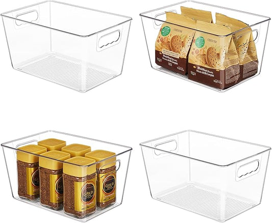 YIHONG Clear Plastic Storage Organizer Bins, 4 Pack Pantry Food Storage Bins with Handle for Kitchen,Refrigerator, Freezer,Cabinet Organization and Storage