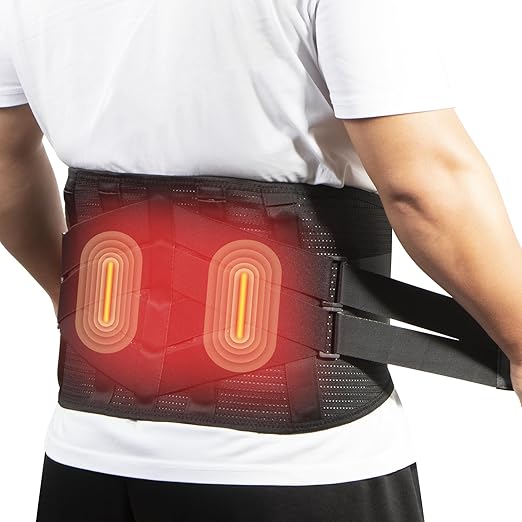 Heated Back Brace with Massage, Rechargeable Heating Pad for Back Pain Relief, Adjustable Back Support Belt with Heat Therapy and Vibration Massager for Men and Women, M
