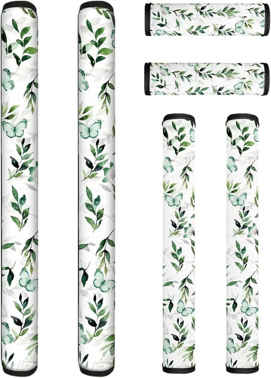 6 PCS Refrigerator Door Handle Covers, Anti-Slip Appliance Gloves for Ovens & Dishwashers, Green Butterfly Leaf