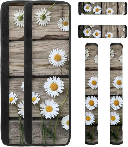 Refrigerator Door Handle Covers Pack of 6, Washable Anti-Skid Protector for Fridge Dishwasher Oven Keep Off Fingerprints Oil Stain Food Spot for Home Kitchen Decoration, Daisy Wood Grain