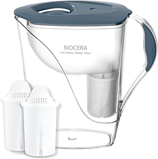 BIOCERA Antioxidant Alkaline Water Pitcher, NSF Certified, pH 9.5+ Mineral Boost, Hydrogen Rich Water, Includes 2 Filter Cartridges, BPA Free