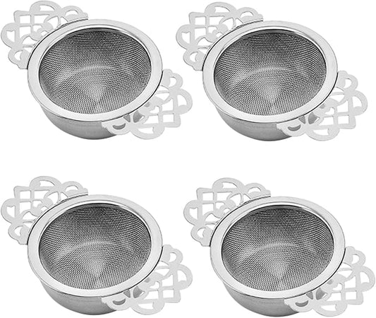 Tea Drain Strainer 304 Stainless Steel Loose Tea Infusers Strainers Mesh Tea Infuser Stainless Steel Loose Leaf Tea Filter with Handles for Loose Tea Juice Coffee Filter(4Pcs)