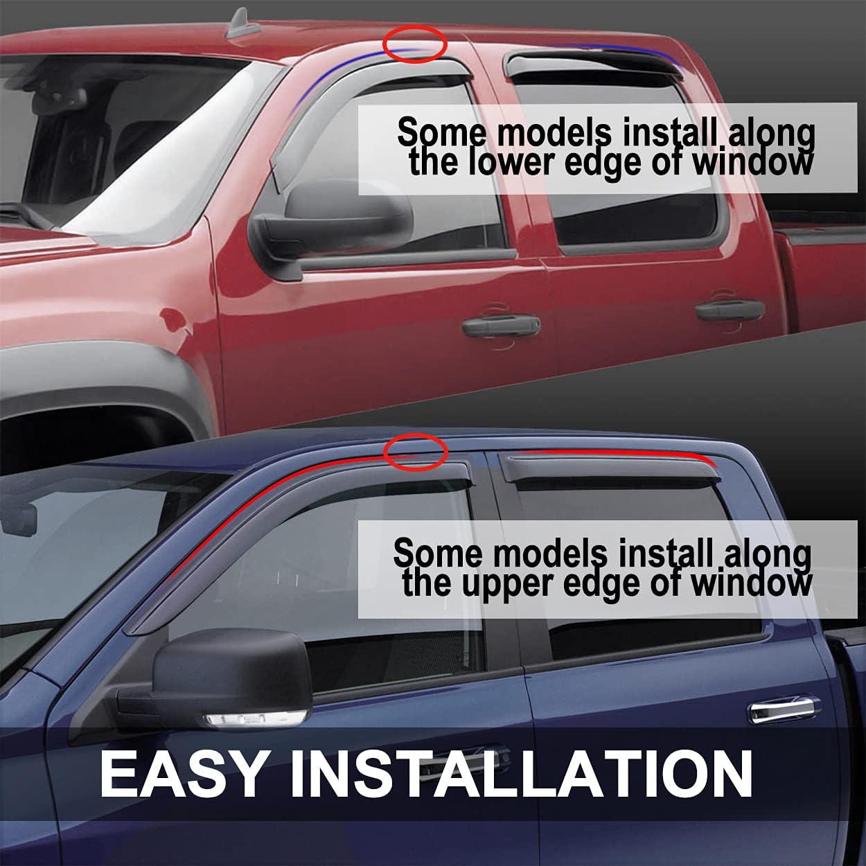94459 Side Window Wind Deflector, 4pcs Out-Channel Tape-On Nice Rain Guards Set, Dark Smoke Window Visor fit for 2002-2006 Honda CR-V