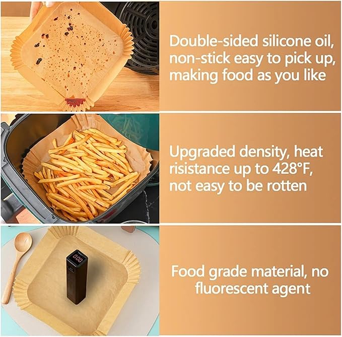 Large Air Fryer Disposable Paper Liners Nonstick 23cm Oven Airfryer Parchment Baking Paper ，Compatible For Ninja，Compatible For COSORI ，Grill Cooking Basket(20cm square,300 Pcs)