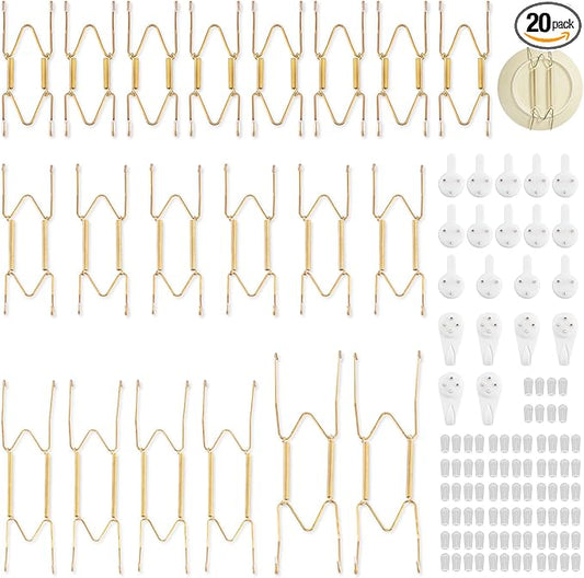 Bilillo 20 pcs Plate Hangers for The Wall, 4/6/8/10 Inch Invisible Decorative Wall Plates Hangers, Stainless Steel Plate Wall Holders for Display Various Sizes with Hooks for Decorative