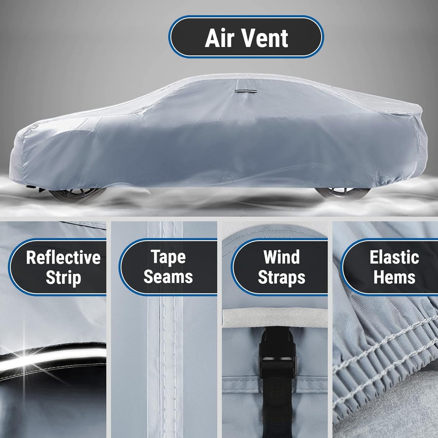 iCarCover Custom Car Cover for Chevy El Camino (1959-1960) Waterproof All Weather Rain Snow UV Sun Protector Full Exterior Indoor Outdoor Car Cover (Stripe - Gray/Black)