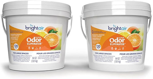 Bright Air 64 oz. Super Odor Eliminator, For Large Spaces, Mandarin Orange & Fresh Lemon, Case of 2, Odor Eliminator & Air Freshener, Natural Essential Oils, Lasts Up to 120 Days Each