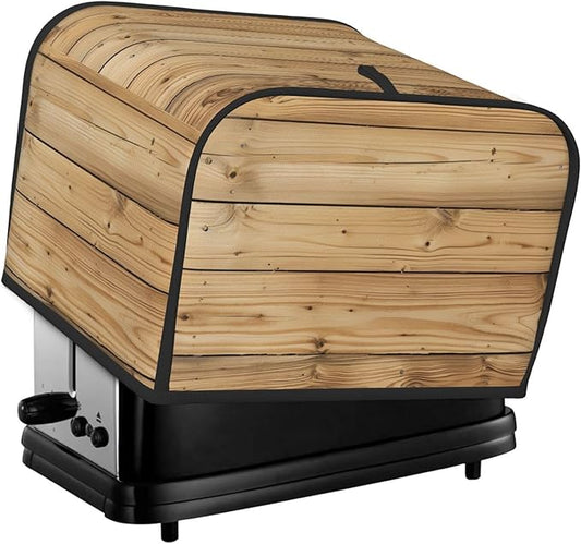 Brown Wood Texture Covers for 4 Slice Toasters,Cute Country Bread Machine Cover with Handle,Washable Stain Resistant Kitchen Small Appliance Cover Dining Decor
