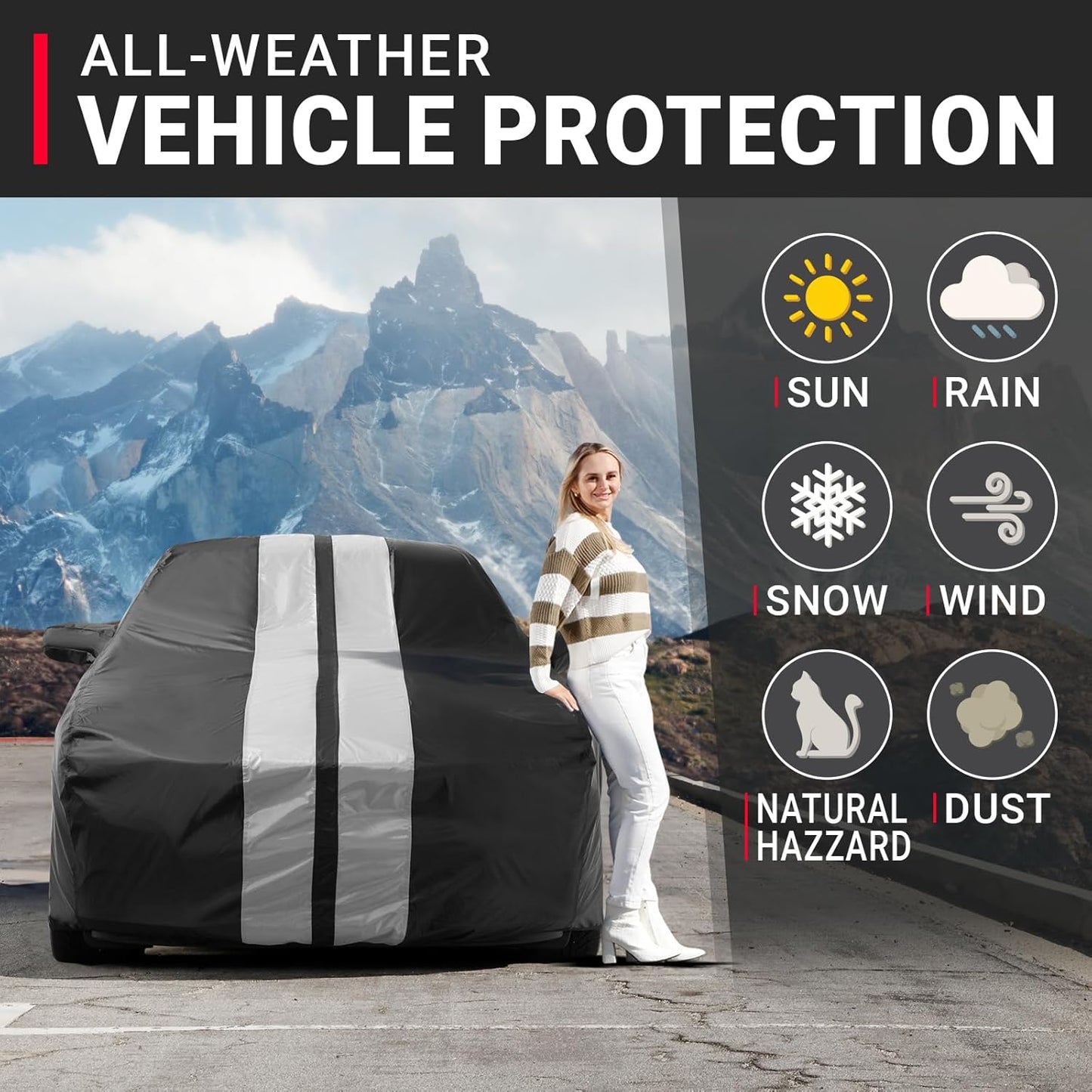 iCarCover Custom Car Cover for Chevy Prizm (1998-2002) Waterproof All Weather Rain Snow UV Sun Protector Full Exterior Indoor Outdoor Car Cover (Stripe - Black/Gray)