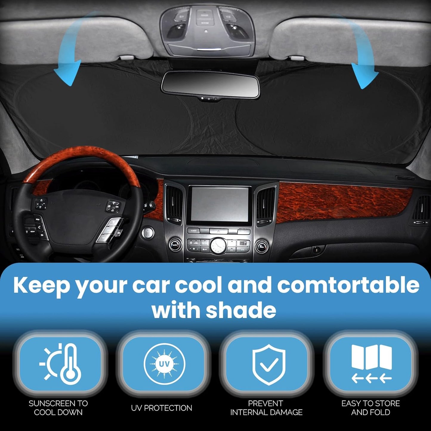 Custom Fit Nissan Kicks Windshield Sunshade 2018 2019 2020 2021 2022 2023 2024 2025 for Kicks, S, SV, SR Crossover Accessories Front Window Shades Car Shield Cover 240T Sun Visor Blocks UV Rays
