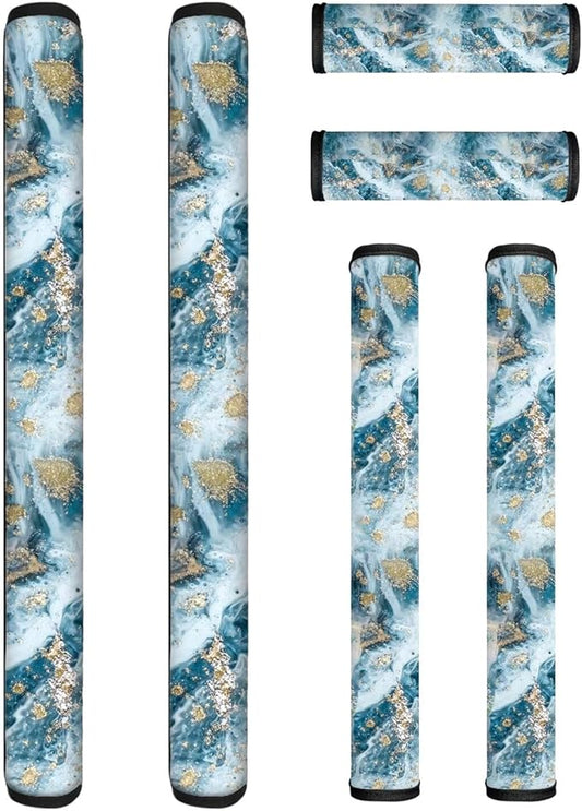 Refrigerator Door Handle Covers Set of 6, Antiskid Protector for Fridge Oven Dishwasher Keep Your Kitchen Appliance Clean from Smudges, Food Stains for Home Decoration, Blue Gold Marble
