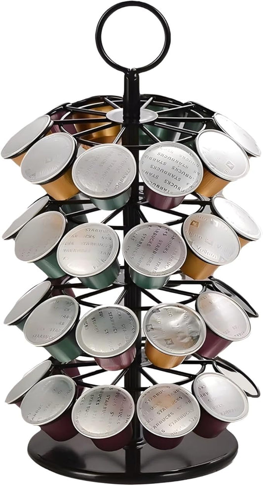 Rotating Coffee Pod Storage Carousel, Holds 40 Capsules, Sleek Coffee Organizer Rack