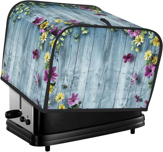Blue Wood Texture Covers for 4 Slice Toasters,Cute Country Bread Machine Cover with Handle,Washable Stain Resistant Kitchen Small Appliance Cover Dining Decor