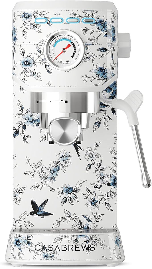 CASABREWS CM5418 Espresso Machine 20 Bar, Small Espresso Maker with Steam Milk Frother, Stainless Steel Coffee Machine with 34oz Removable Water Tank for Cappuccino, Latte Machine, Blue Willow