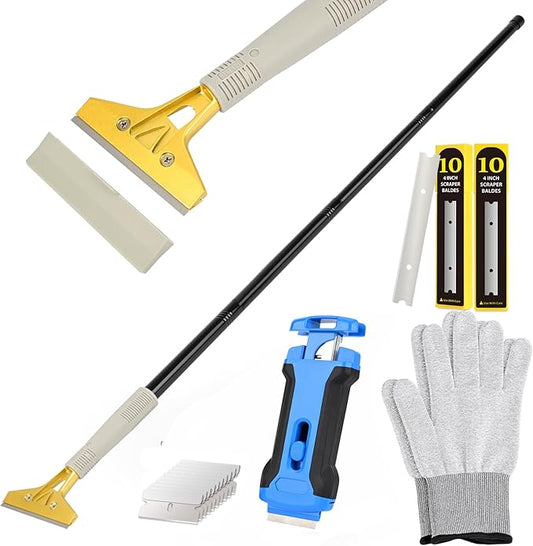 EHDIS 15''-58'' Long Handle Adjustable 4'' Razor Blade Scraper Tool Floor Wallpaper Cooktop Scraper for Cleaning Concrete, Vinyl, Tile,Floors, Walls