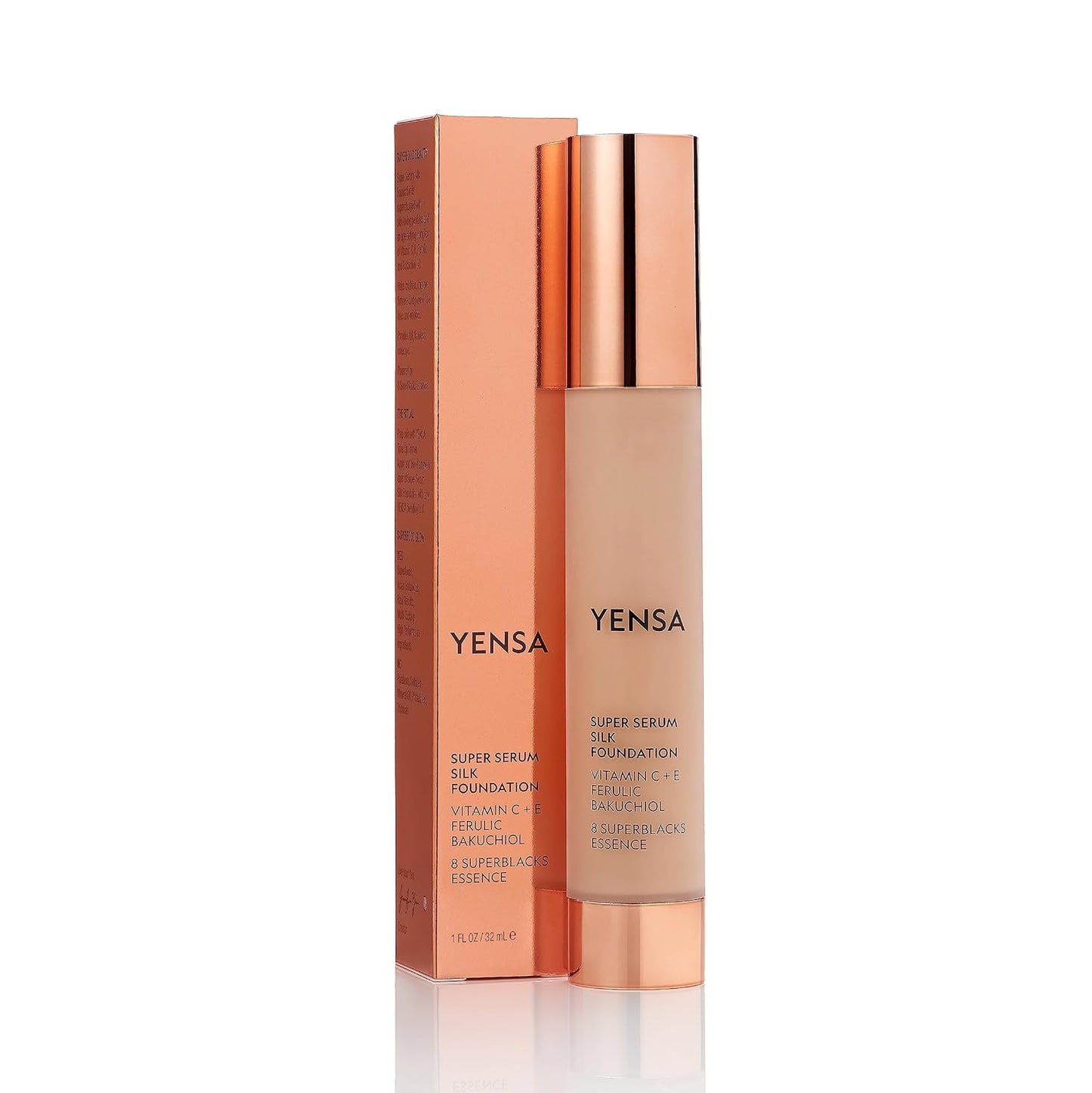 YENSA Super Silk Foundation - Full Coverage, Age-defying complex of Vitamin C, E, Ferulic, and Bakuchiol Oil (Deep 4) 1.0 fl oz
