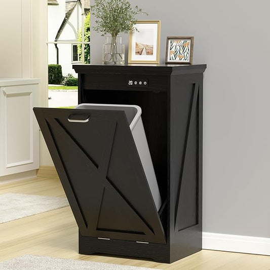 TOLEAD Tilt Out Trash Can Cabinet, 10-13 Gallon Kitchen Trash Cabinet Hidden Trash Can with Deodorizing & Negative Ion Pet Proof for Kitchen,Dining Room, Living Room (Black, 1 * 13 Gallons)