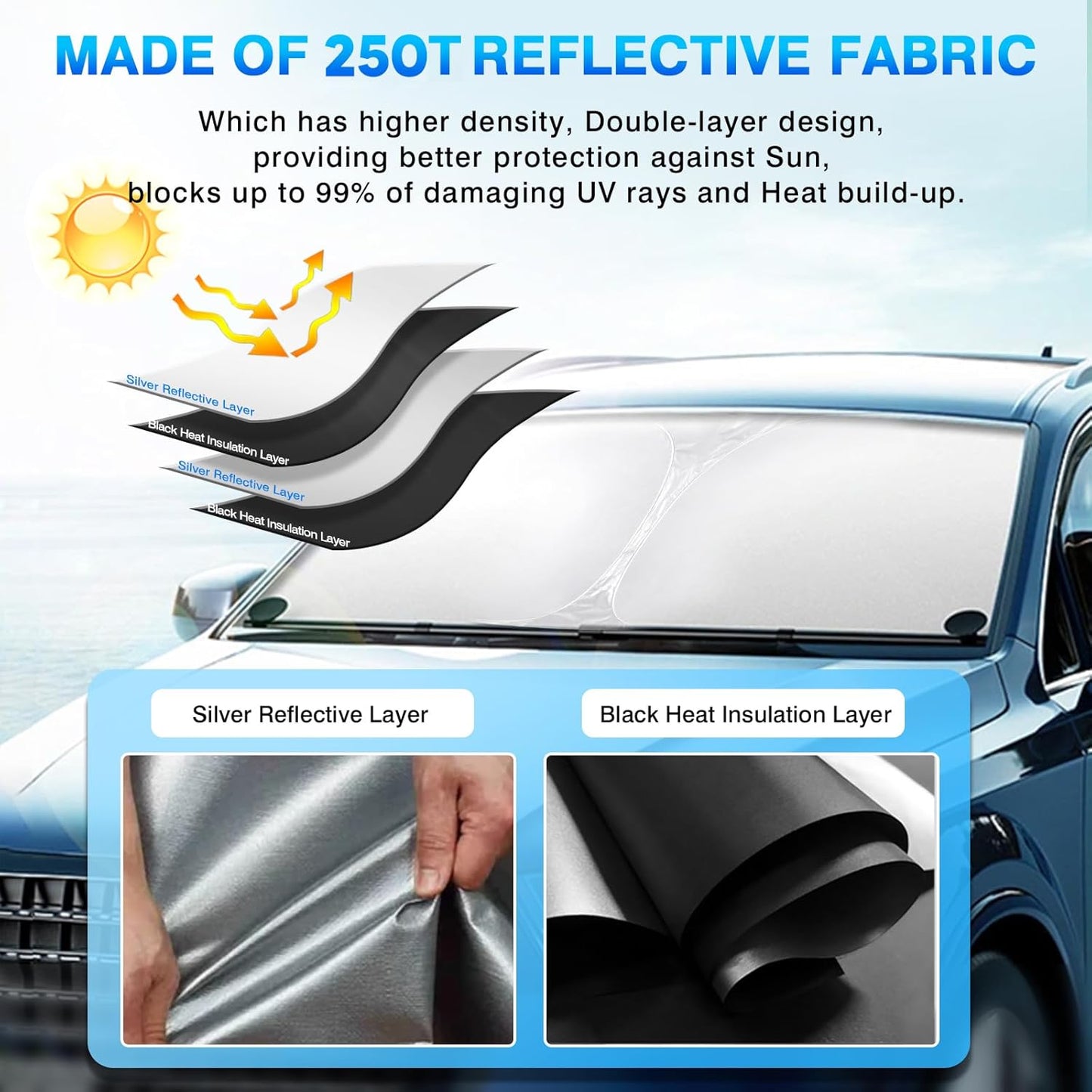 KUST Windshield Sun Shade for 2019-2021 Infiniti QX50 & 2021-2025 2026 QX55 Accessories Window Sunshade Sun Visor Protector Foldable Blocks UV Rays Keep Car Cooler