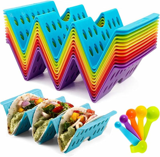 Taco Holders Set of 12, Taco Bar Serving Set for a Party, Large Taco Trays, Taco Holder Stand for Hard or Soft Taco, Taco Plate, Taco Tuesday Night, Taco Rack