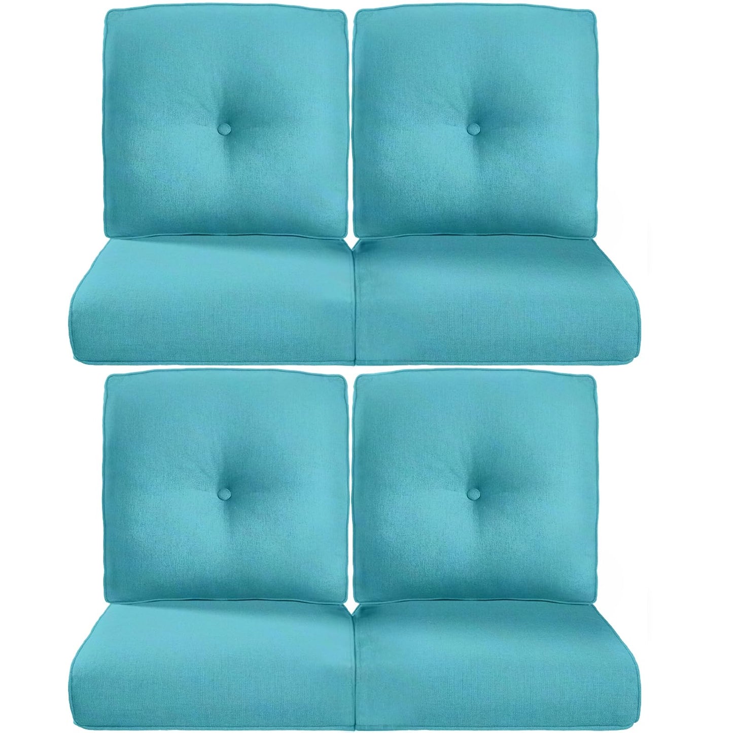 ACTREST 22x25/22x24 Outdoor Chair Cushions Set of 4 - Heavy Duty High Back Replacement Zippered Cushion for Patio Furniture Dining Gliding Rocking Chairs Loveseat L-Shape Sofa - Turquoise/Button