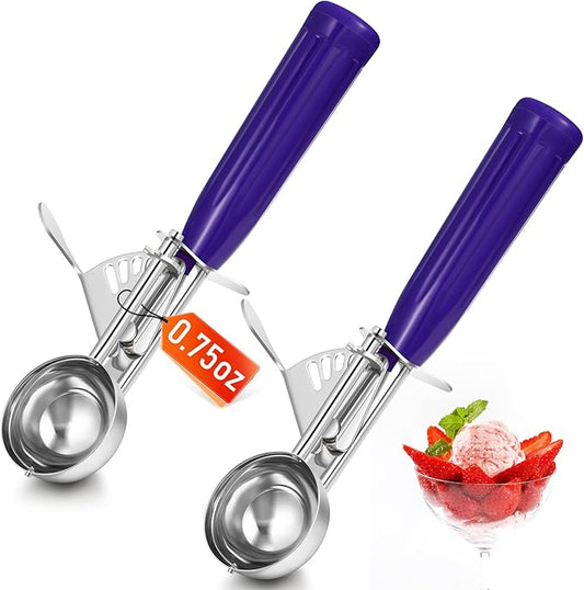 Reallnaive 2 Pcs Release Cookie Scoops Ice Cream Scooper with Trigger Release Portion Scoop Stainless Steel for Portion Control, Baking Food, Cookie Dough (0.75 oz,Purple)