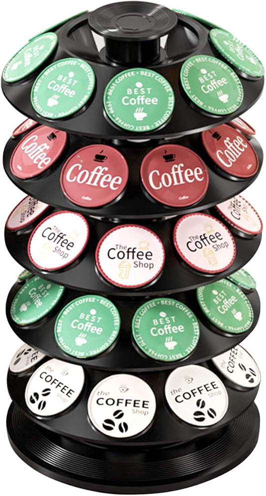 K Cup Holder, Coffee Pod Carousel Holder for 40 Keurig Pods, Also Fits Dolce Gusto Capsules, 360° Rotatable Coffee Pod Storage Organizer, New Modern Design for Home Office Counter