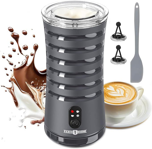 Milk Frother, Paris Rhône 4-in-1 Milk Steamer and Frother, Hot & Cold Foam Milk Warmer with Temperature Control, Auto Shut-Off Frothers for Coffee, Latte, Cappuccino, Macchiato, Grey