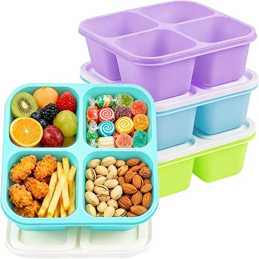 4 Pack Snack Containers Bento Box Adult Lunch Box,Meal Prep Container, Reusable Food Storage lunch Containers Stackable for Work, Travel and Gym (Blue, Green, Purple, Grass Green)