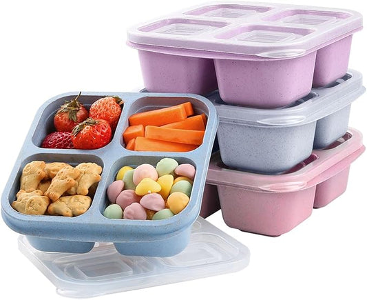 4 Pack Snack Containers, 4 Compartments Snack Box Container with Lids, Reusable Meal Prep Lunchable Container for Adults, Microwave Dishwasher Safe, Stackable Bento Snack Boxes for Work, Travel