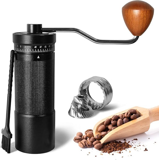 Manual Coffee Grinder with Digital External Adjustable Settings, Portable Hand Grinder with Stainless Steel Conical Burr, 30g Capacity for Travel, Camping, Office, Espresso, Pour Over (Black)