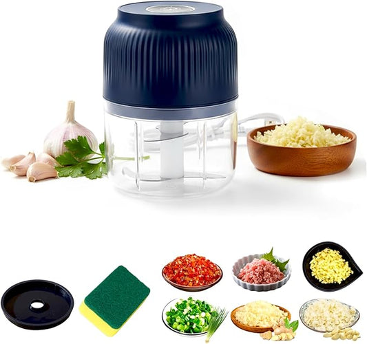 2026 Upgraded Household Electric Garlic Crusher, Capacity Electric Garlic Chopper, Mini Portable Veggie Cutter, 4 Sharp Stainless Steel Blades Mini Electric Food Chopper, Easy to Clean (Blue)