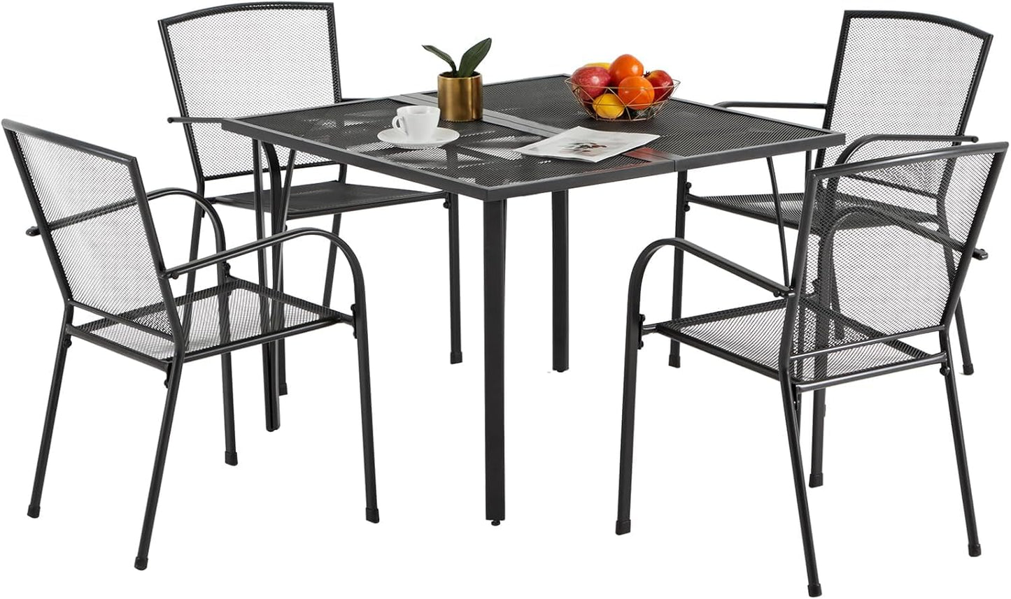 AECOJOY39.4 Outdoor Patio Dining Table and Chairs Set for 4, Square Metal Patio Table with 1.6" Umbrella Hole, All-Weather Resistant Outdoor Furniture Table Set for Patio, Backyard, Garden, Poolside
