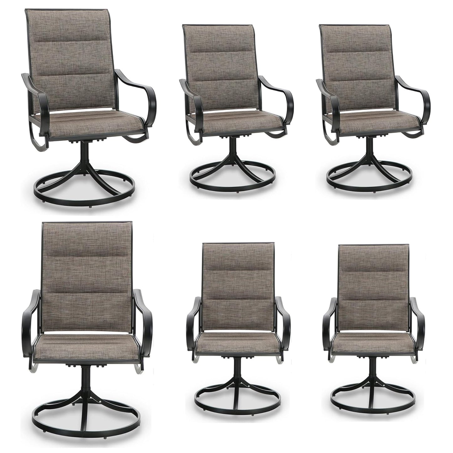 MFSTUDIO 6 Pieces Swivel Patio Dining Chairs, Outdoor Dining Chairs with Padded Textilene Fabric & Sturdy Metal Frame, All Weather Outdoor Sling Furniture Chairs for Deck, Garden and Lawn
