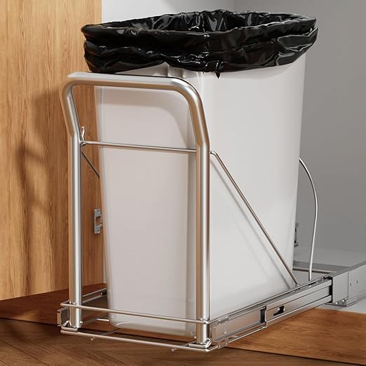 Pull Out Trash Can Under Cabinet with Soft-Close Slides，Heavy Duty Slide Out Under Sink Garbage Can for Kitchen，Adjustable Tail Groove for Can，Requires 13" W X 18" D Cabinets,(Not Included Trash Can)