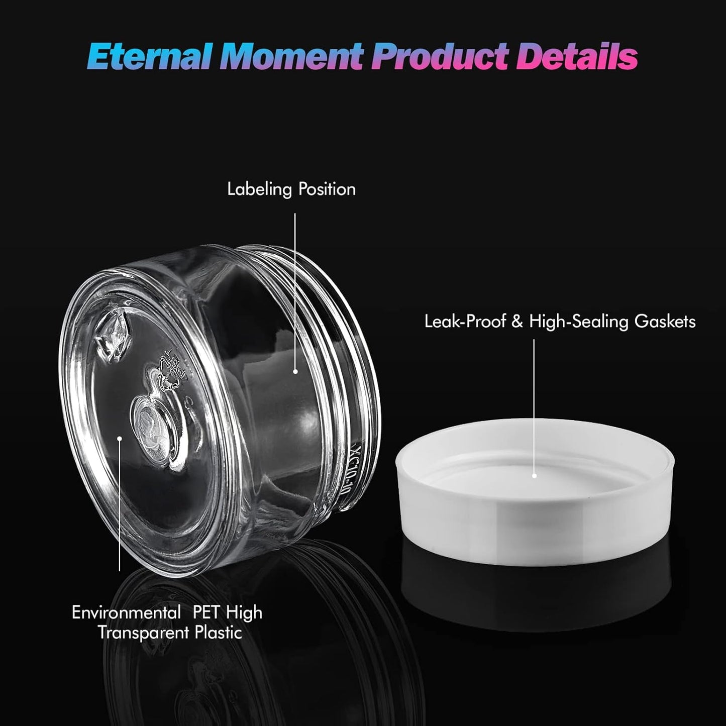 50 Pack 1 OZ Plastic Jars Round Clear Cosmetic Container Jar with White Lids, Eternal Moment Plastic Slime Jars for Lotion, Cream, Ointments, Makeup, Eye shadow, Rhinestone, Samples, Travel Storage