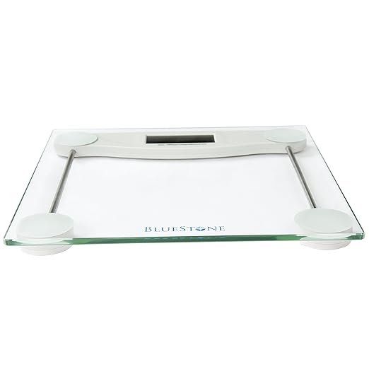 Digital Body Weight Bathroom Scale - Step-On Weighing Machine - Accurate Measurement - Large LCD Display with Clear Glass Base by Bluestone