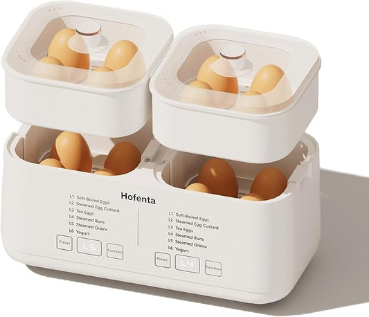 Rapid Electric Egg Cooker for Hard Boiled Eggs,Egg Boiler with Timer(0.5-9.5H), Auto Shut-Off/2 Tiers, 16 Eggs Capacity,Egg Steamer for Soft/Hard/Poached Boiled Eggs
