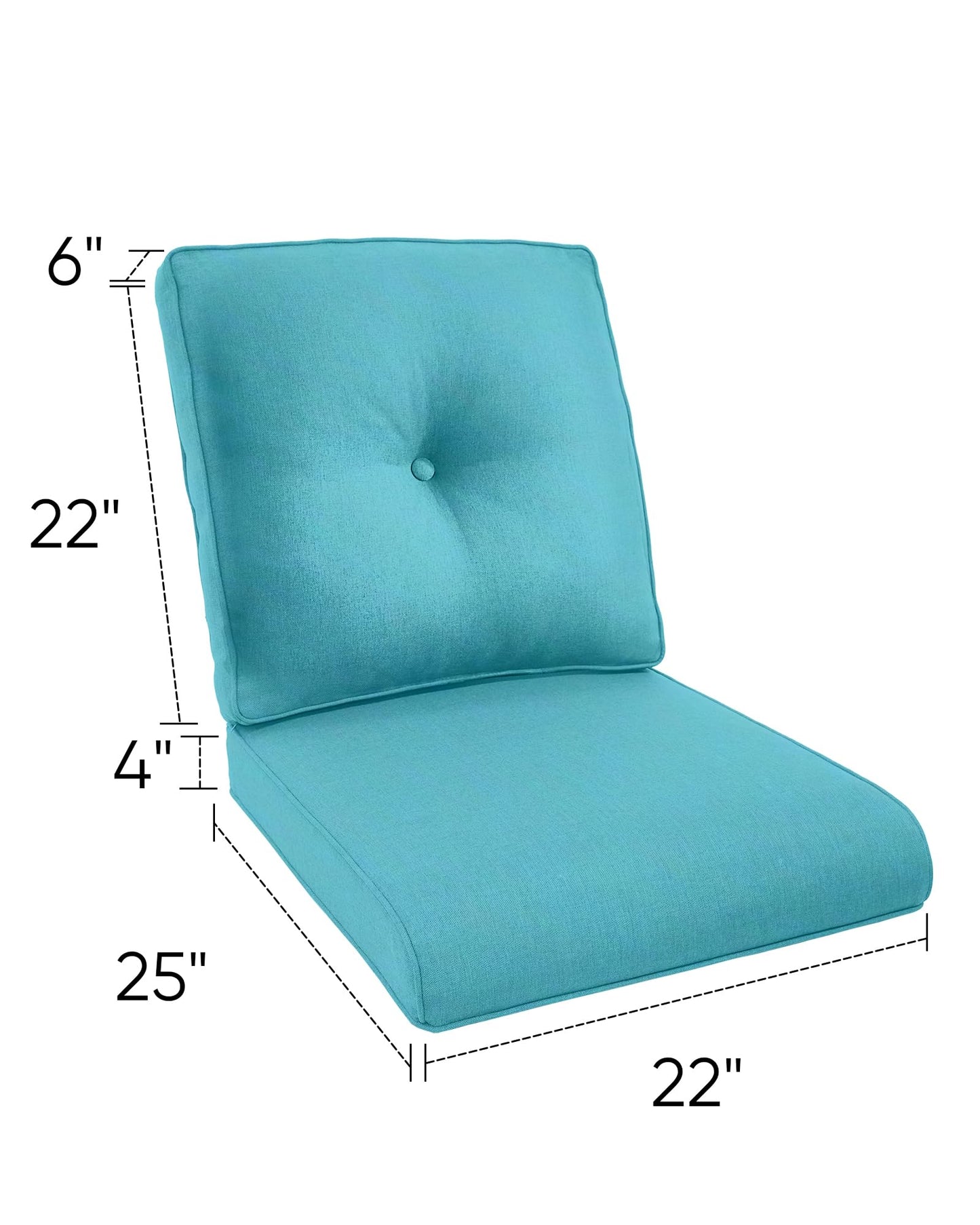 ACTREST 22x25/22x24 Outdoor Chair Cushions Set of 4 - Heavy Duty High Back Replacement Zippered Cushion for Patio Furniture Dining Gliding Rocking Chairs Loveseat L-Shape Sofa - Turquoise/Button