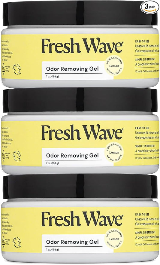 Fresh Wave Lemon Odor Removing Gel, 7 oz., Pack of 3 - Safer Odor Absorbers for Home, Natural Plant-Based Odor Eliminator, Every 7 oz. lasts 15-30 Days, For Cooking, Trash & Pets