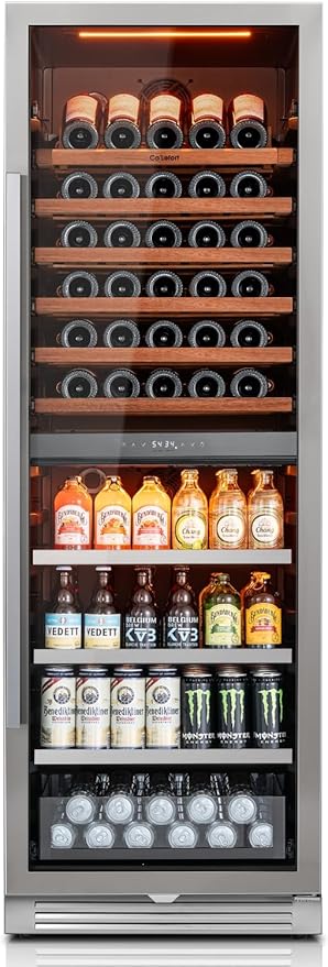 Ca'Lefort 24 Inch Wine & Beverage Refrigerator - 185 Can + 77 Bottle Dual Zone 34-65°F Cooler, 10 Adjustable Shelves & 3 LED Lights, Energy Star Certified Built-in/Freestanding for Home/Bar/Kitchen