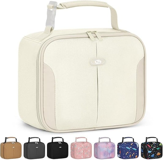 Capolo Insulated Lunch Box for Kids, Cute Thermal Lunch Bag for School, Reusable Lunch Tote for Boys and Girls, Durable Cooler Bag with Easy Grab Handle, Lightweight and Easy to Clean Meal Bag,beige
