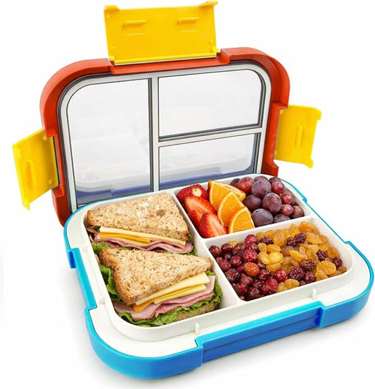 EASYFUN Bento Box Adult, Lunch Box, 3-Compartment Lunch Containers, Drop-Proof, Dishwasher Safe & Made with BPA-Free Materials (Red blue)